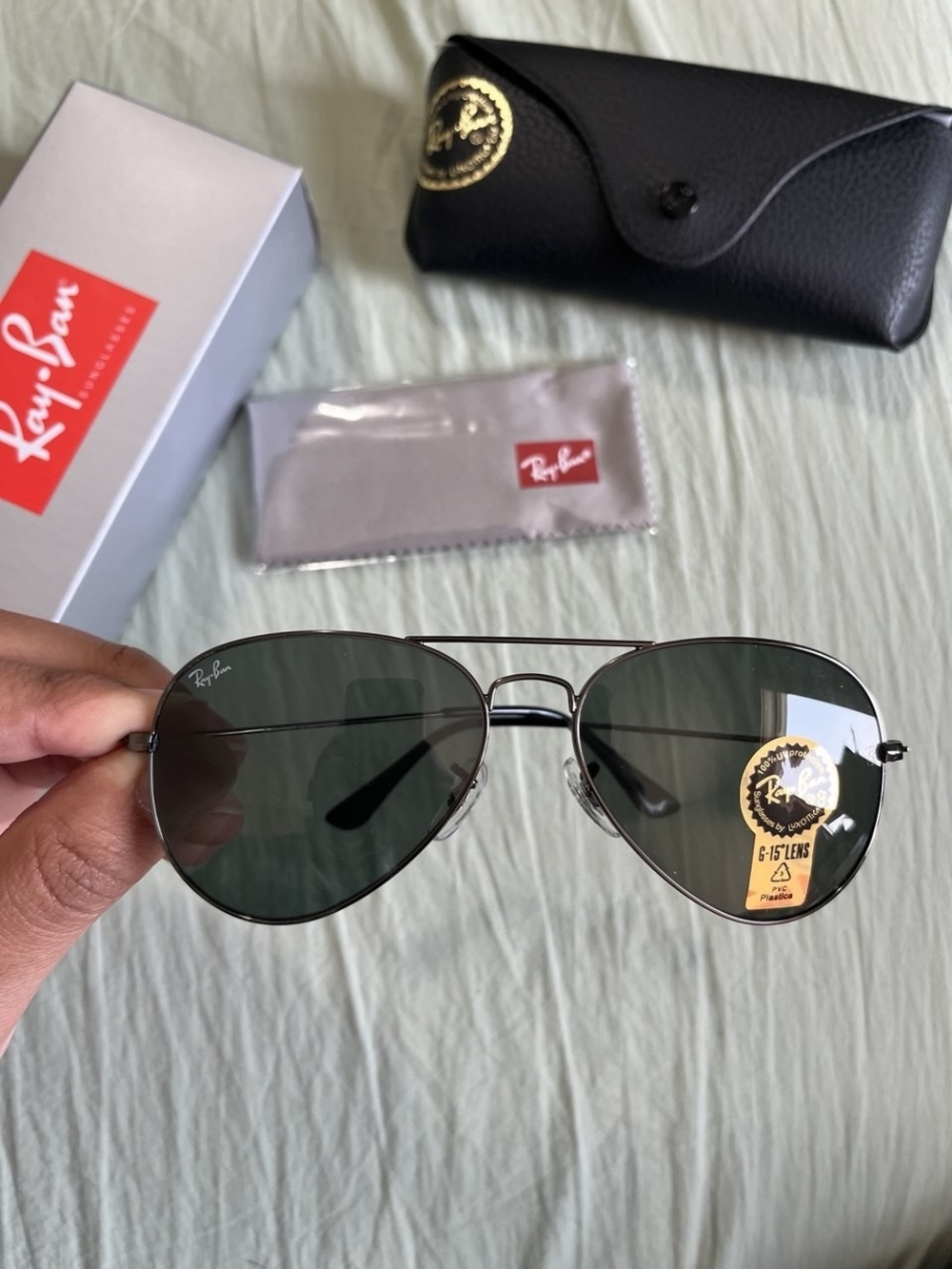 Ray-Ban Men’s Aviator Sunglasses - Gunmetal Frame with Green Lenses